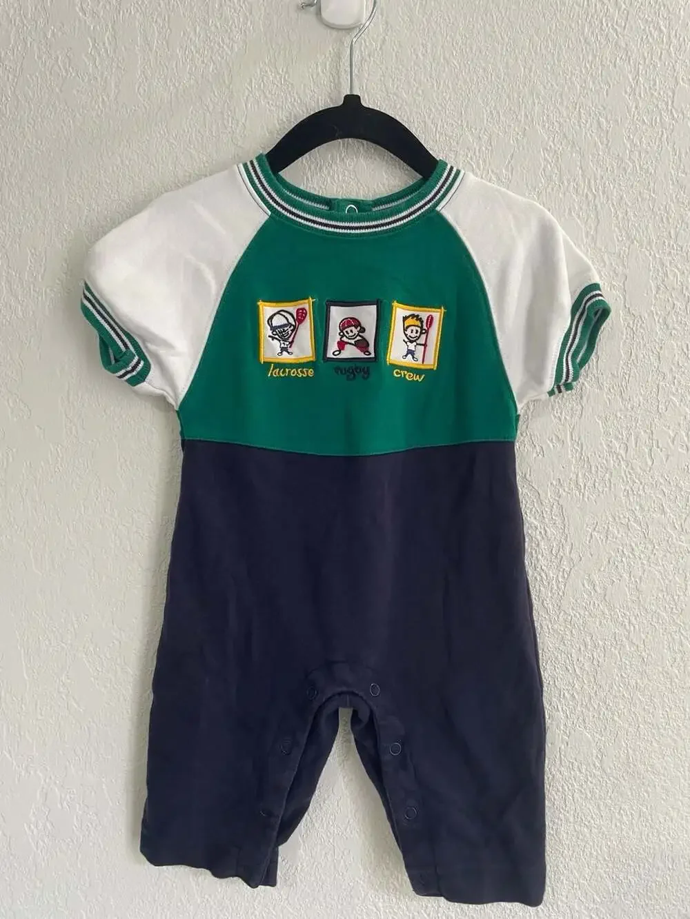 Vintage Gymboree Baby Boy Sports Themed Romper Lacrosse Rugby Crew Embroidered C